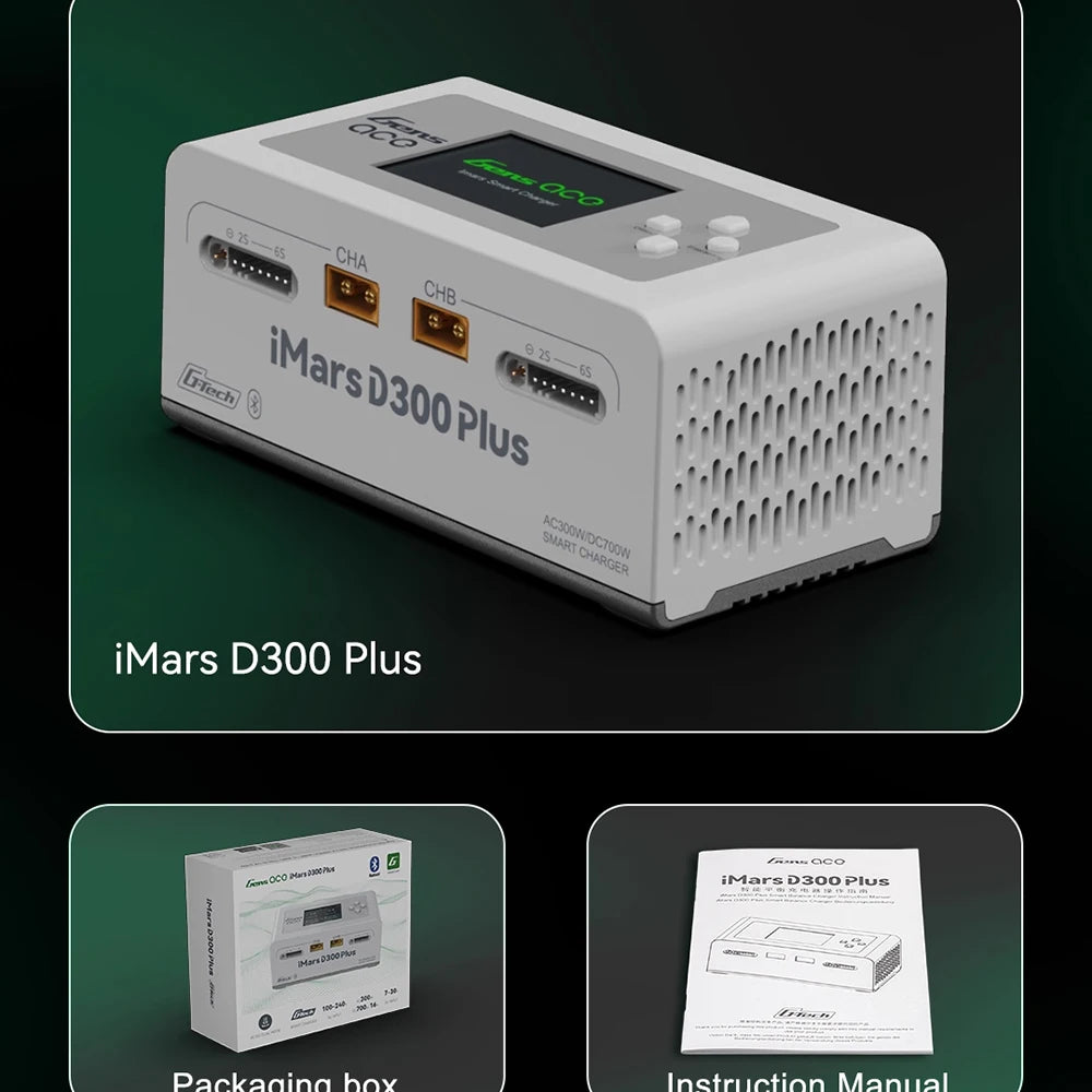 Gens Ace IMARS D300 PLUS Lipo Battery Charger Dual Channel Intelligent Balanced Charger 6S Battery AC300W