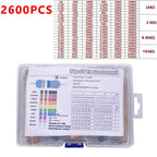 300/600/2600pcs 1% Resistor Set Resistance 1/4W Metal Film Resistors Kit 10Ohm ~1M Ohm 30/130Values Electronic Components Kit
