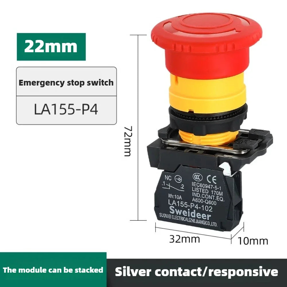 XB4 Double Button Switch with Light 22mm Emergency Stop Button Switch Momentary Self Reset Mushroom Power Push Button Switch 10A