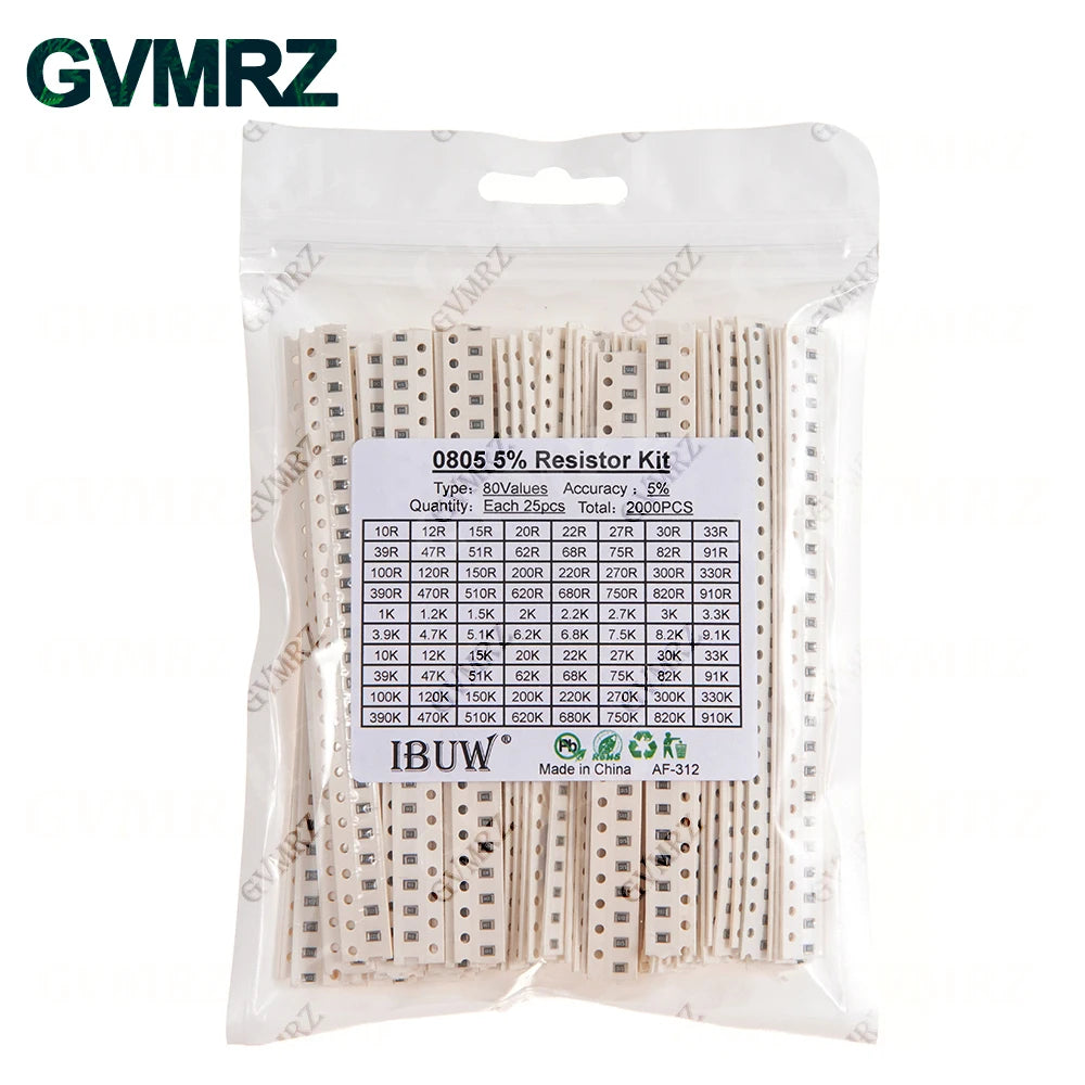 0201 0402 0603 0805 1206 1% 5% SMD Resistor Assorted Kit 1R-1M 10K 100K 1K 100R Resistance Set DIY