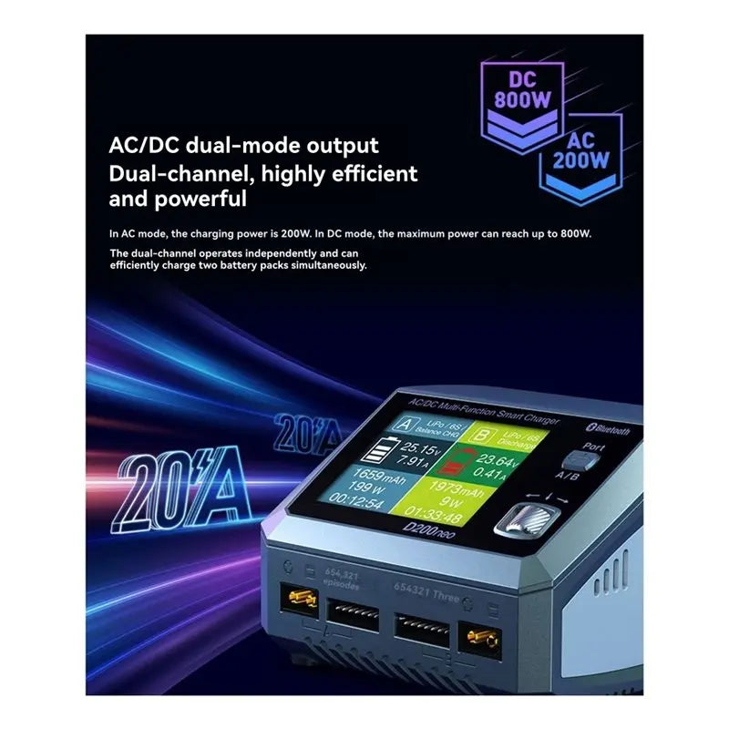 ABKQ-Smart D200neo Quick AC 200W DC 800W 1-6S Lipo Battery Balance Discharger For RC Drone UK PLUG