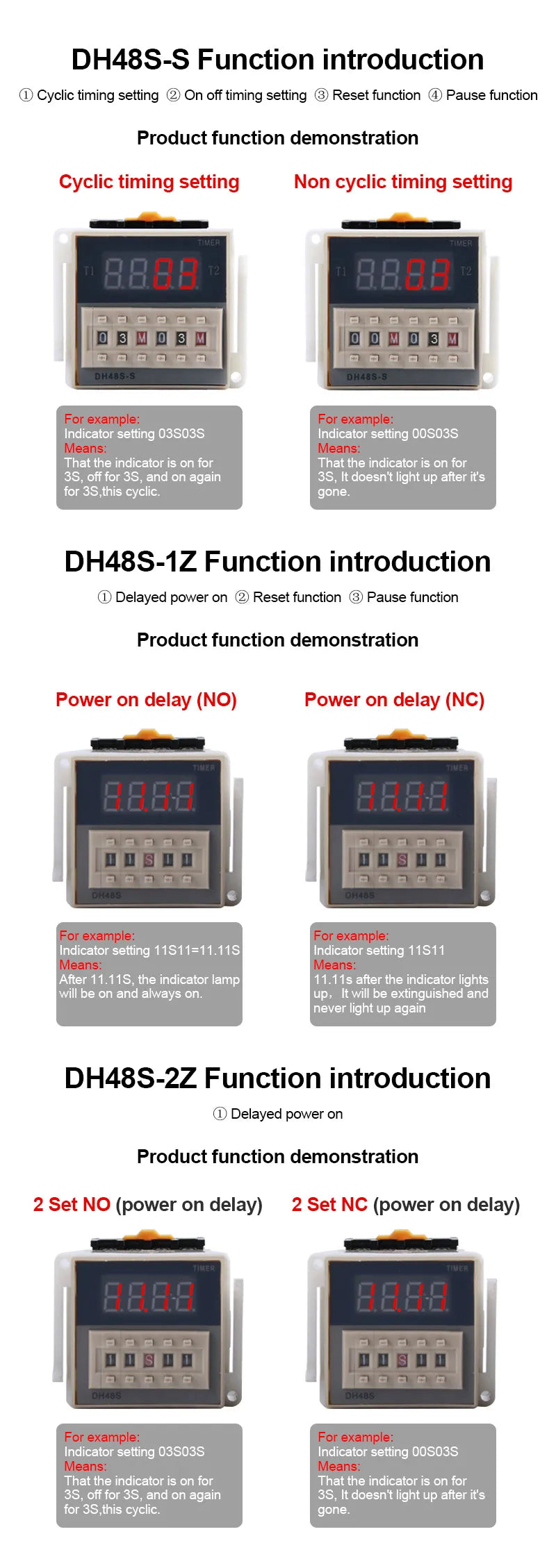 DH48S-S 12V Time Relay 220VAC 24VDC Repeat Cycle SPDT with Socket DH48S Series Delay Timer with Base