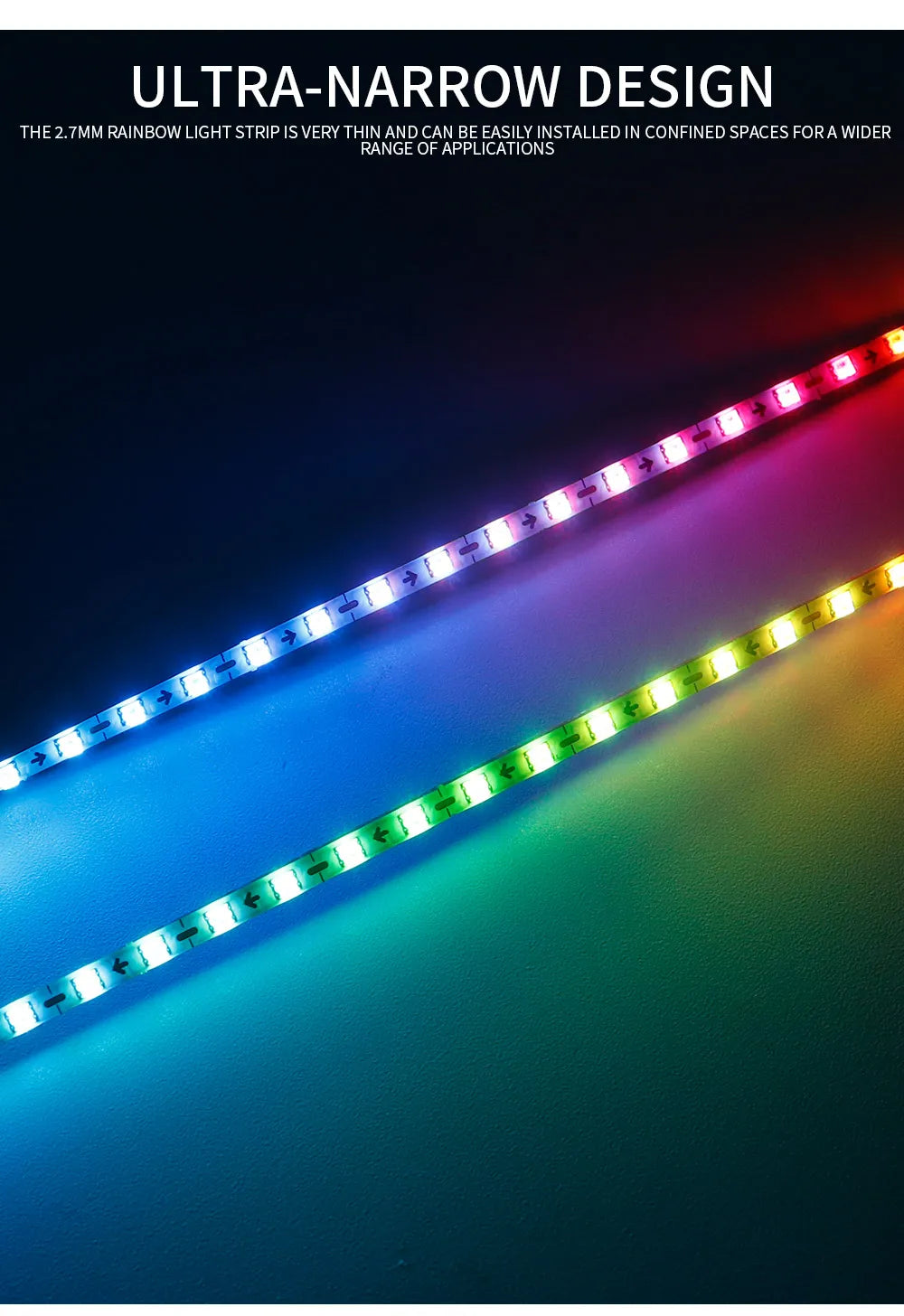 DC5V/12V RGB Dream Color Changing LED Strip Lights WS2812 2020 Ultra Narrow 2.7mm 160Leds/m Smart Individually Addressable Digit