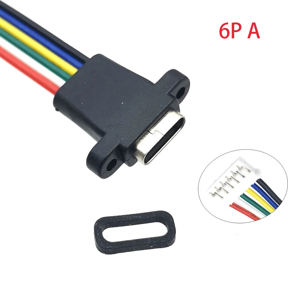 5pcs Type-C USB 3.1 Connector 2Pin 4Pin 6Pin Welding Wire Female Socket Rubber Ring High Current Fast Charging Port