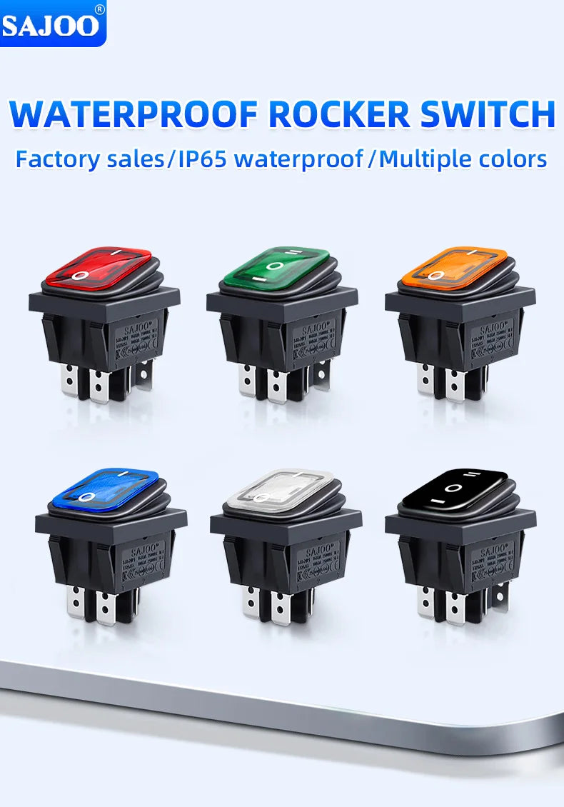 SAJOO Waterproof Rocker Switch KCD4 4Pin/6Pin DPDT With LED Lights Vehicle Boat Power Switch ON OFF 12V 24V 220V Size 22*30mm
