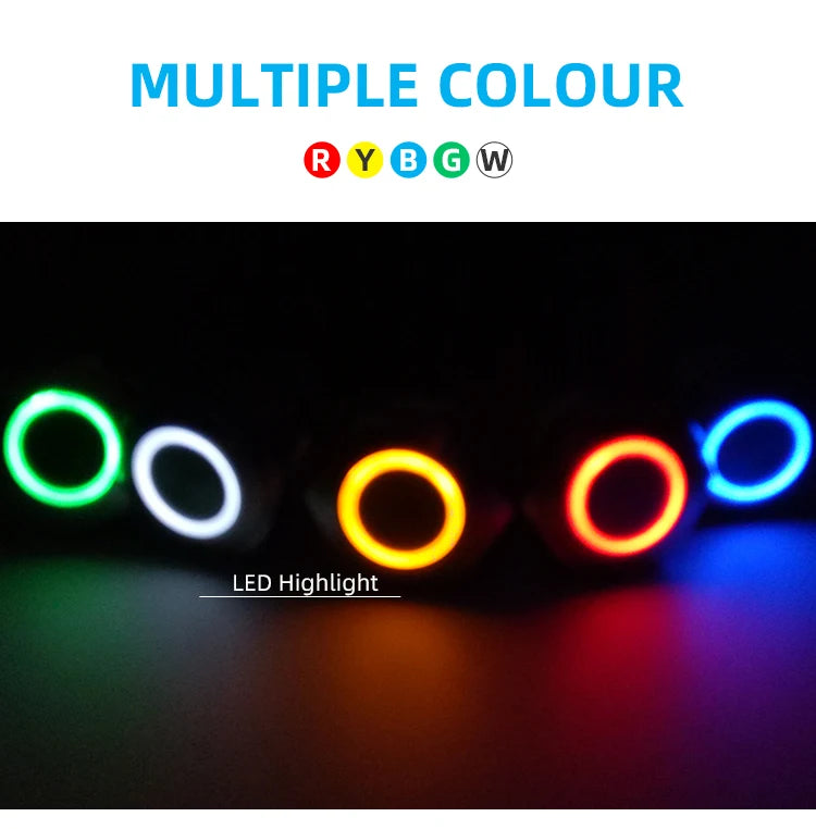 12mm 16mm 19mm 22mm Ultra Short Micro Stroke Stainless Steel Push Button Switch with LED Lamp Waterproof Self-reset/Momentary