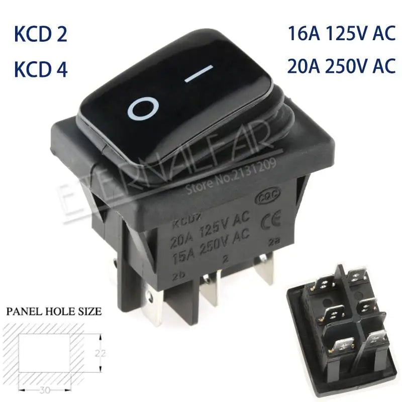 KCD1 KCD2 KCD4 KCD6 On Off 10A 16A 20A 125V 250V AC Heavy Duty DPST Sealed Waterproof Auto Boat Marine Toggle Rocker Switch with