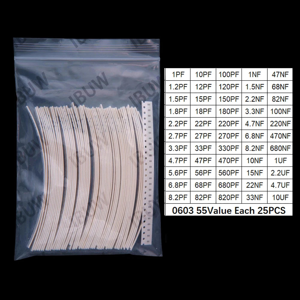 52Value 55Value Each 50PCS/25PCS 0402 0603 0805 1206 capacitor smd kit 1pf 1uf 10uf 0402 0603 0805