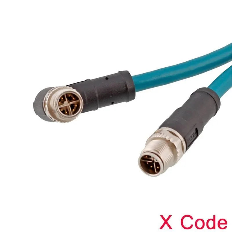 Factory M12 8 Pins X Code Molded Plug Male Female Straight  Angled to Open Ethernet Cable CAT5E 6A PVC PUR Data Type Connectors