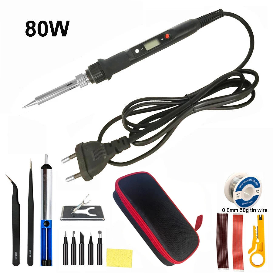 80W Digital Electric Soldering Iron Set Kit 220V 110V Temperature  Adjustable LCD Display Solder Welding Iron Tool Tips