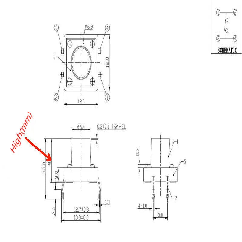 20pcs/lot 12x12mm Panel Waterproof Tact Switch 12*12*6/7/8/9/10/12mm Dustproof Switch 4Pin DIP Micro Buttons