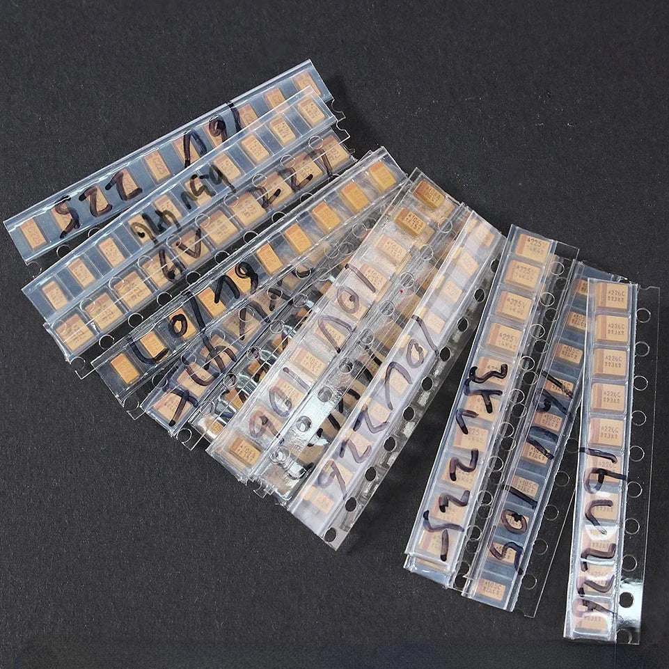 150PCS Tantalum Capacitor Assortment Kit 1μF~220μF 15 Values A/B Case SMD Chip Capacitors for DIY Repair Electronics Projects