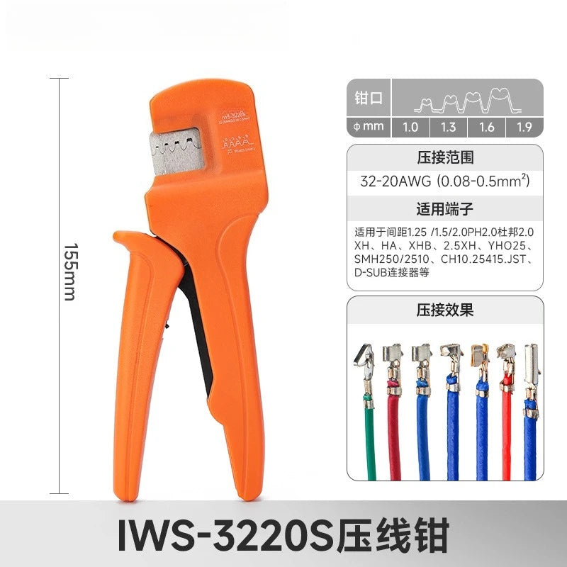 IWS-3220S Wire Crimping Tool for JST, Molex, Dupont Micro Terminals Connectors Crimper, AWG 32-22 Mini Hand Plier