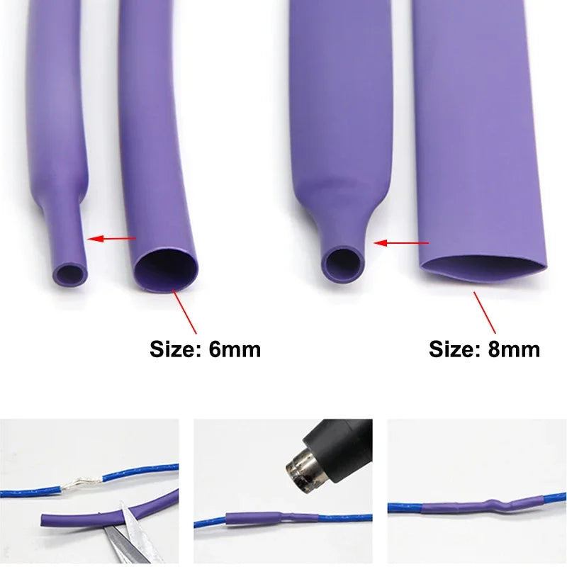 1/3/5M Purple 2:1 Heat Shrink Tube Dia. 1.5mm ~ 50mm Thermoretractile Wire Repair DIY Shrinkable Case Cover Cable Shrink Wrap