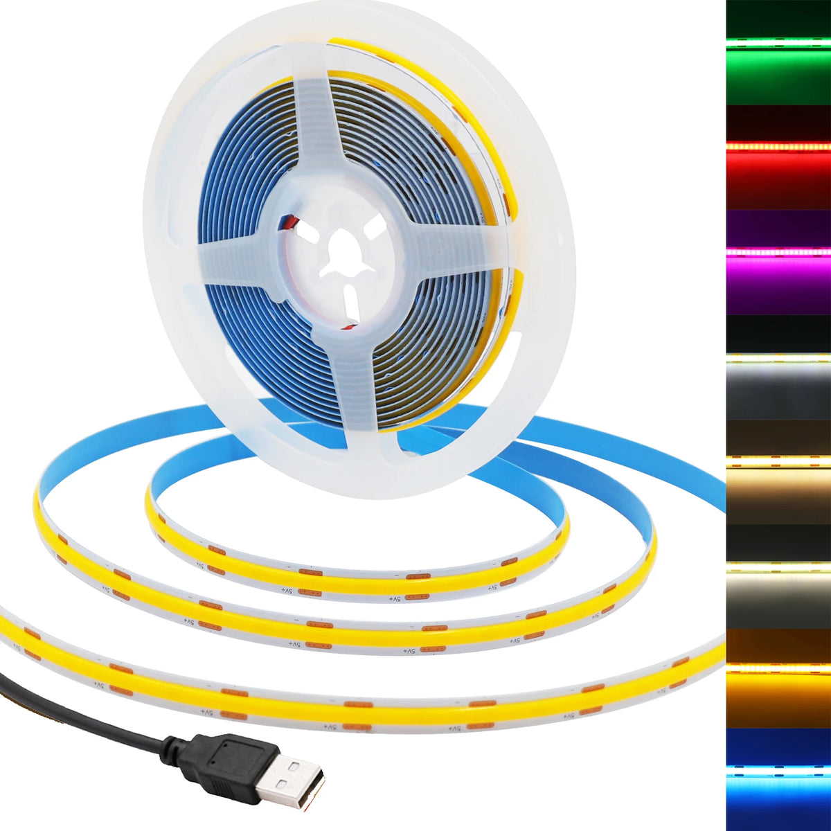 DC 5V USB COB Strip Width 8MM Flexible LED Strip Cabinet Light Lamp Home Decor TV Backlight Pink/Red/White/Ice Blue/Yellow/Green