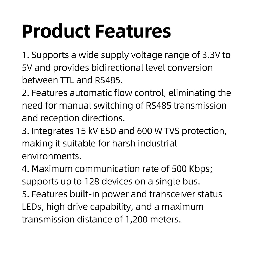 TTL to RS485 Converter Module with 3.3-5V Power Supply Industrial Grade Design for Stable Signal Transmission Signal Conversion