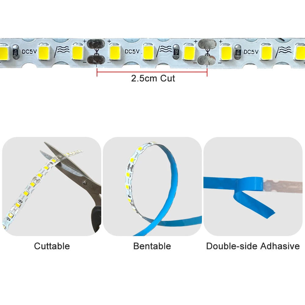 DC5V S Shape 2835 SMD LED Strip 6mm Width Bendable 120LED/m Flexible Foldable String Light DIY Neon Sign Letter 12Color 0.5m-10m