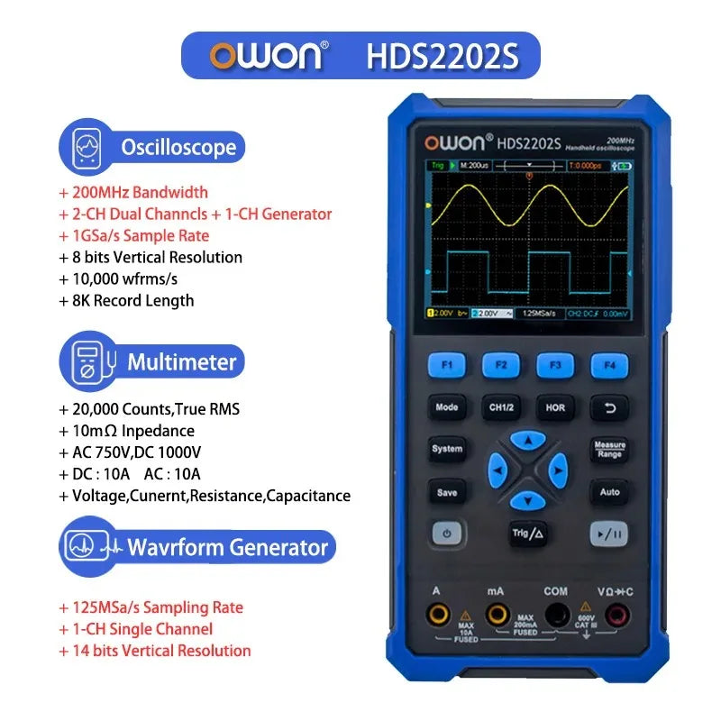 OWON HDS200 Series Handheld Digital Oscilloscope Portable 2CH Multimeter High Precision Electronic Repair Laboratory Test