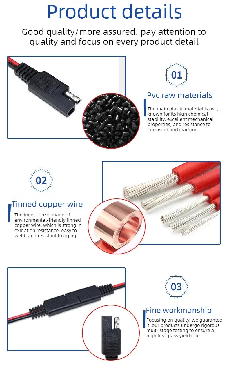 5PCS SAE Single-ended Cable Power Extension Connector Plug Cable Solar Panel Battery Adapter Quick Connect