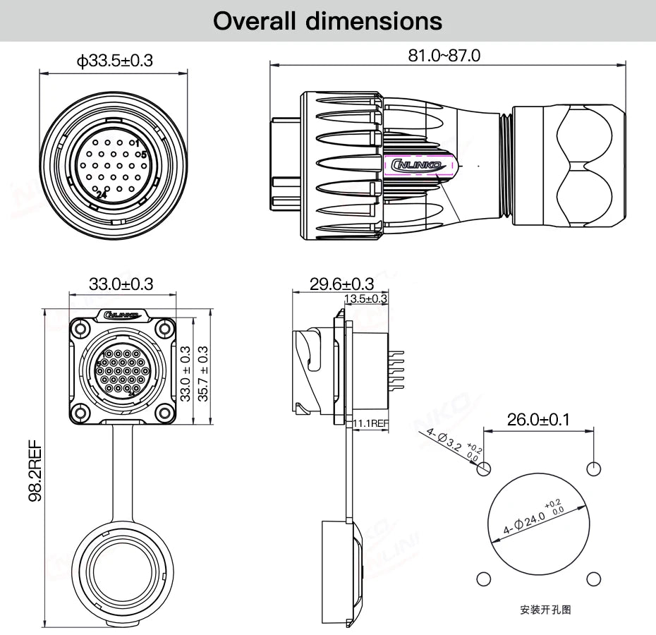 CNLINKO M24 Waterproof Circular Aviation Connector GEN3 10/12/19/24P Metal Shell Male/Female for Industrial & Medical Equipment