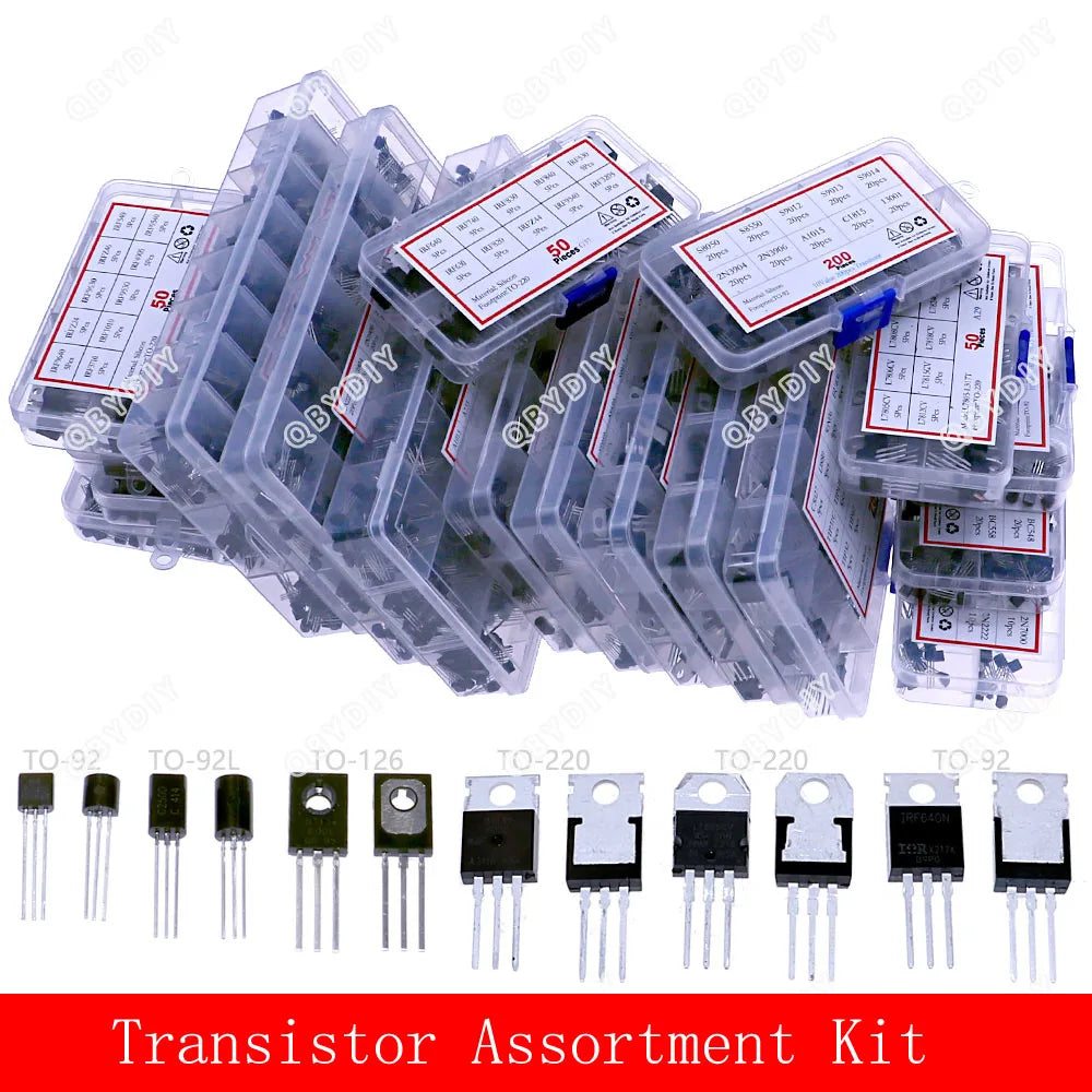 TO-92 TO-92L TO-126 TO-220 Series Mosfet Triode Thyristor PNP NPN Transistor Assortment Kit Box