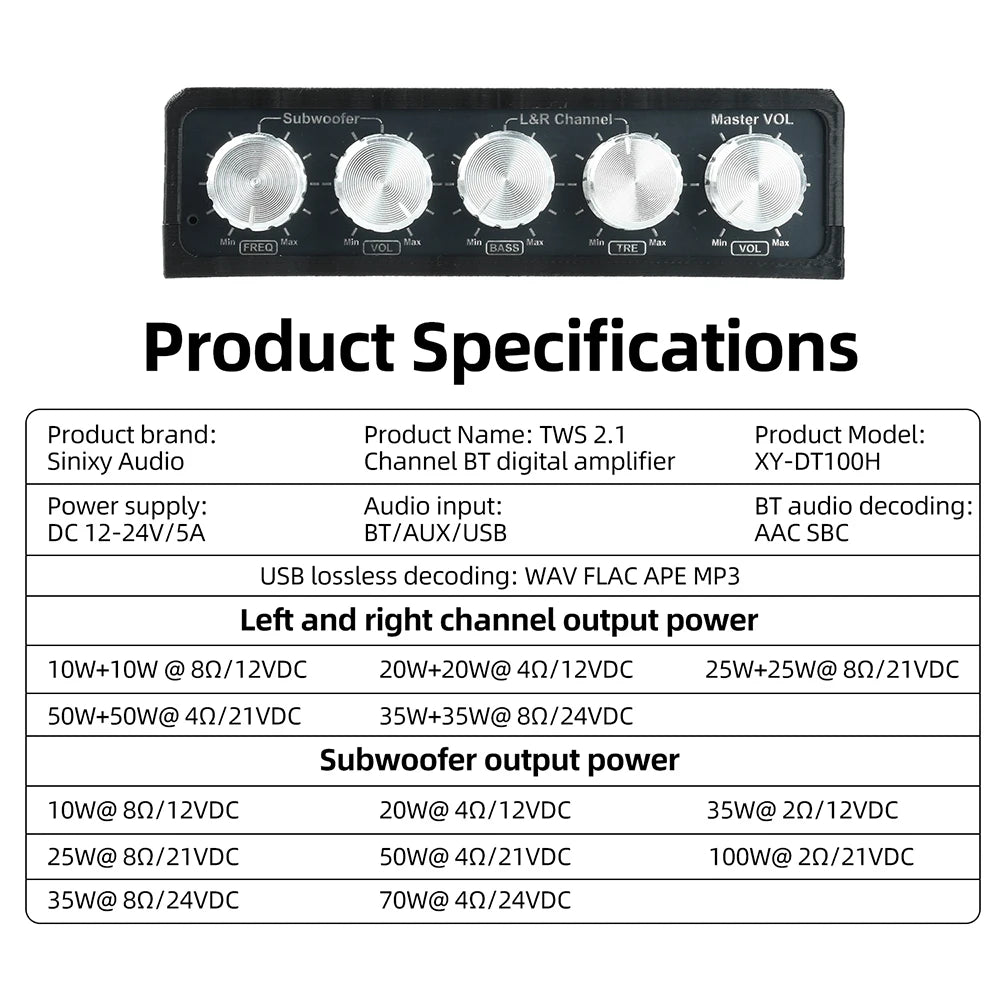 DC 12V 24V XY-DT100H Bluetooth Power Amplifier Board Dual Channel High Power Sound 50W*2+100W Audio Speaker Module TPA3116