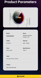 ESSAGER 15W Magnetic Wireless Chargers Qi Qi2 Wireless Charger Fast Charging Pad for iPhone 17 16 15 14 Mini Phone Charger