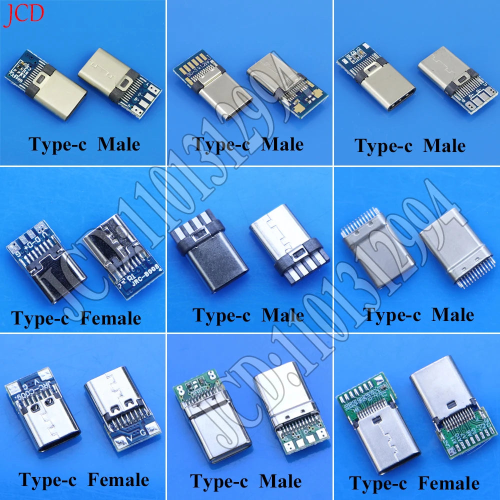 USB 3.1 Type C Connector 24 /8Pins Male/Female Socket Receptacle Adapter to Solder Wire & Cable 24 Pins Support PCB Board