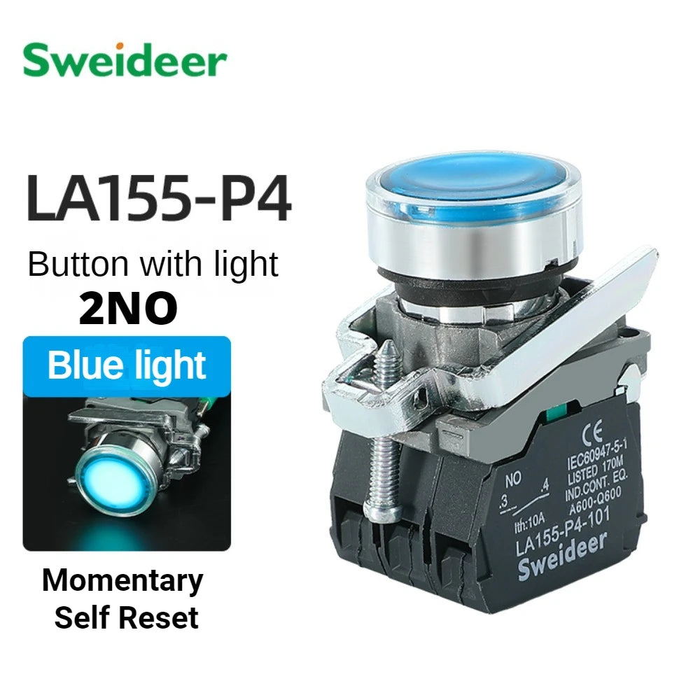 XB4 Button Switch Momentary Self Reset Flat High Head 22mm Power Push Button Switch with Light XB4-BA42 BA31 BA51 10A NC/NO Red
