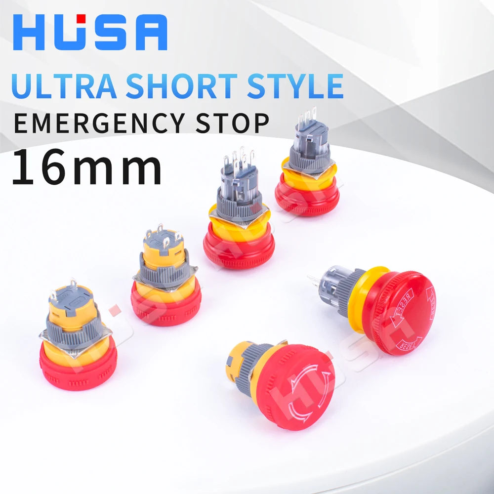 16mm22mm Ultra Short Style emergency stop button switch waterproof mushroom head Rotation reset Anti-slip with lights