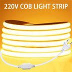 220v Led Ribbon Adhesive High Brightness COB Led Strip for Room Led Strip Flexible Ribbon for Home Kitchen Lighting