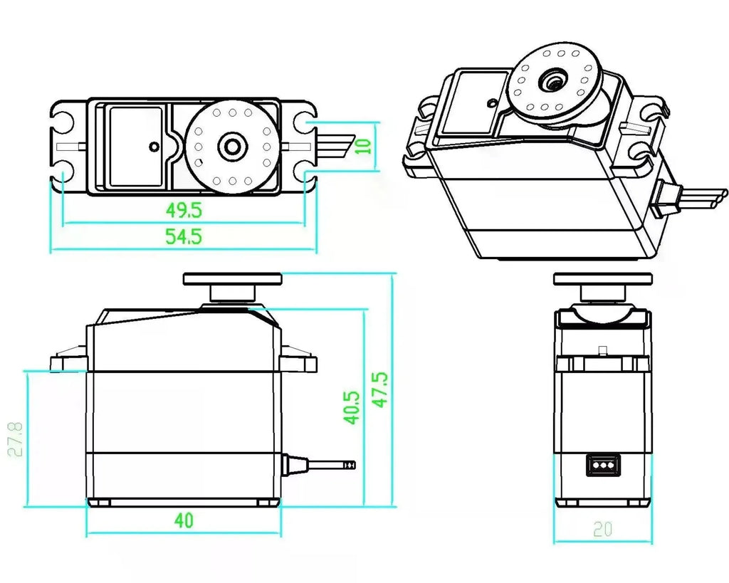 DIYmall 4 Sets RDS3225 25KG Digital Servo 6V Full Metal Gear 180/ 270 Degree Double-shaft Waterproof IP66 Robotic Servo Motor