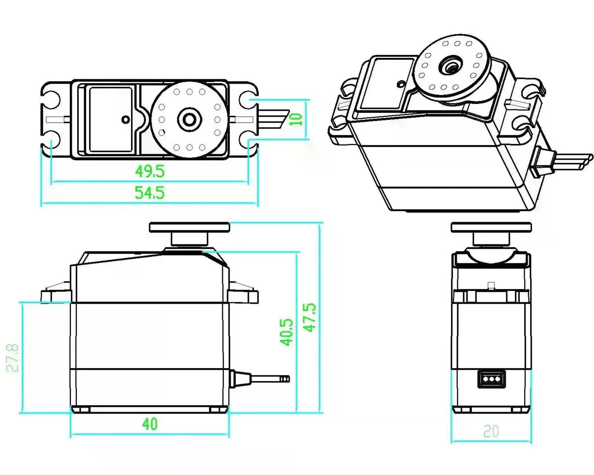 DIYmall 4 Sets RDS3225 25KG Digital Servo 6V Full Metal Gear 180/ 270 Degree Double-shaft Waterproof IP66 Robotic Servo Motor