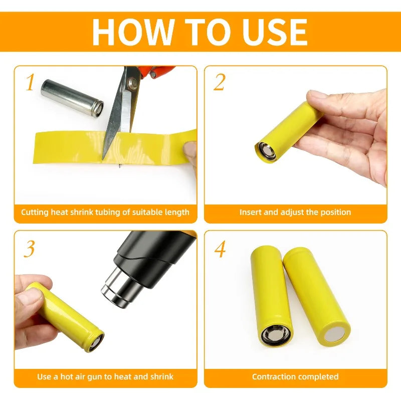 Yellow PVC Heat Shrink Tube Width 17mm ~ 200mm Waterproof Insulated 18650 Battery Pack Wrap Cable Sleeve Lithium Film Case