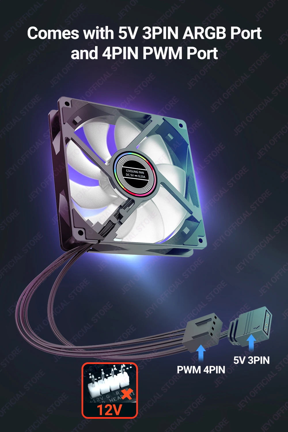 JEYI 120mm PC ARGB Cooling Fan AURA SYNC RGB Computer Fans Ultra Silent Heatsink Ventilador with 4PIN PWM and 5V 3PIN ARGB Port