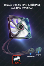 JEYI 120mm PC ARGB Cooling Fan AURA SYNC RGB Computer Fans Ultra Silent Heatsink Ventilador with 4PIN PWM and 5V 3PIN ARGB Port