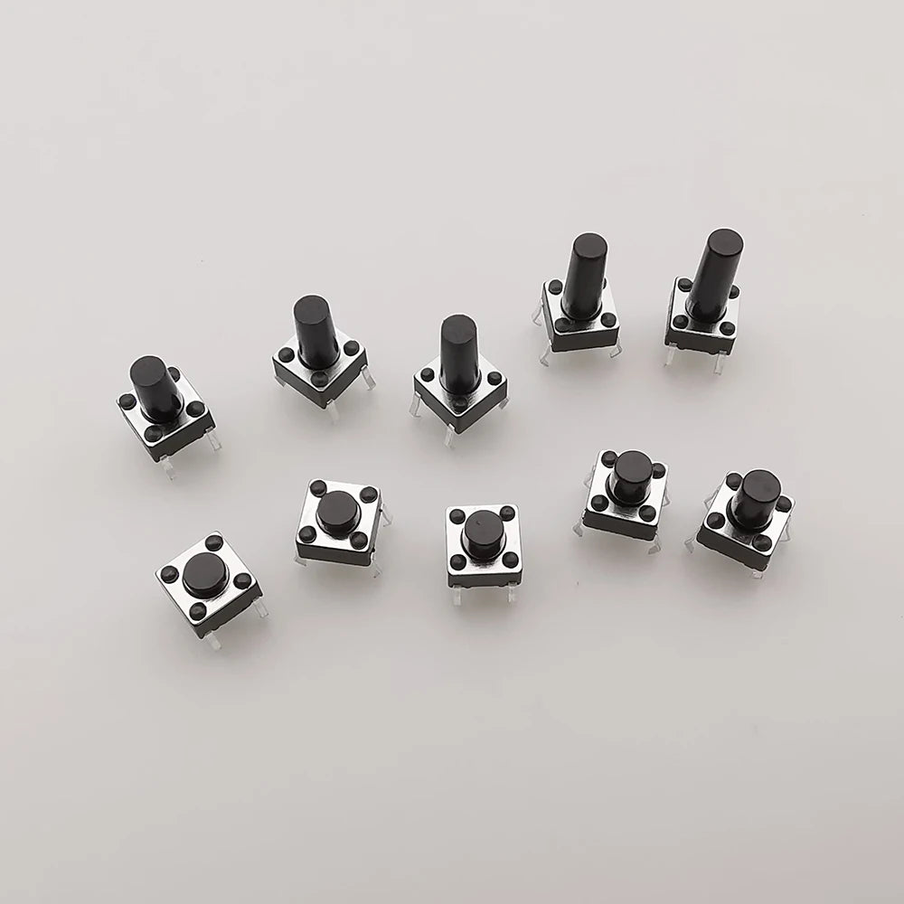 50Pcs Tactile Tact Mini Push Button Switch 6x6mm 4Pin PCB Panel Momentary Self-Reset Tact Switch 6x6x4.3/5/6/7/8/9/10/11/12/13mm
