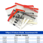 100-350PCS Rectifier Diode Schottky Diode Kit 1N4007 1N4148 1N5408 1N5819 1N5822 1N4001 1N4004 1N5404 FR107 FR207 Fast Switching