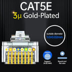 AMPCOM Pass Through STP RJ45 Connectors, CAT6 CAT5E Shielded 3/50μ Gold-Plated 8P8C Modular Plugs Crimp End for Ethernet Cable
