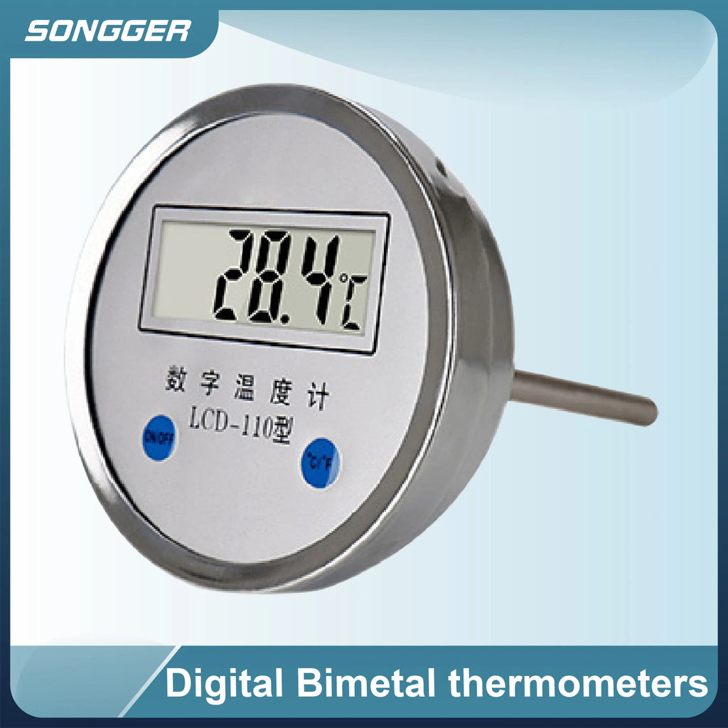 Digital Bimetal Thermometer LCD‑110 Stainless Steel Probe High Precision Water Temp Gauge Axial/Radial Mount IP65