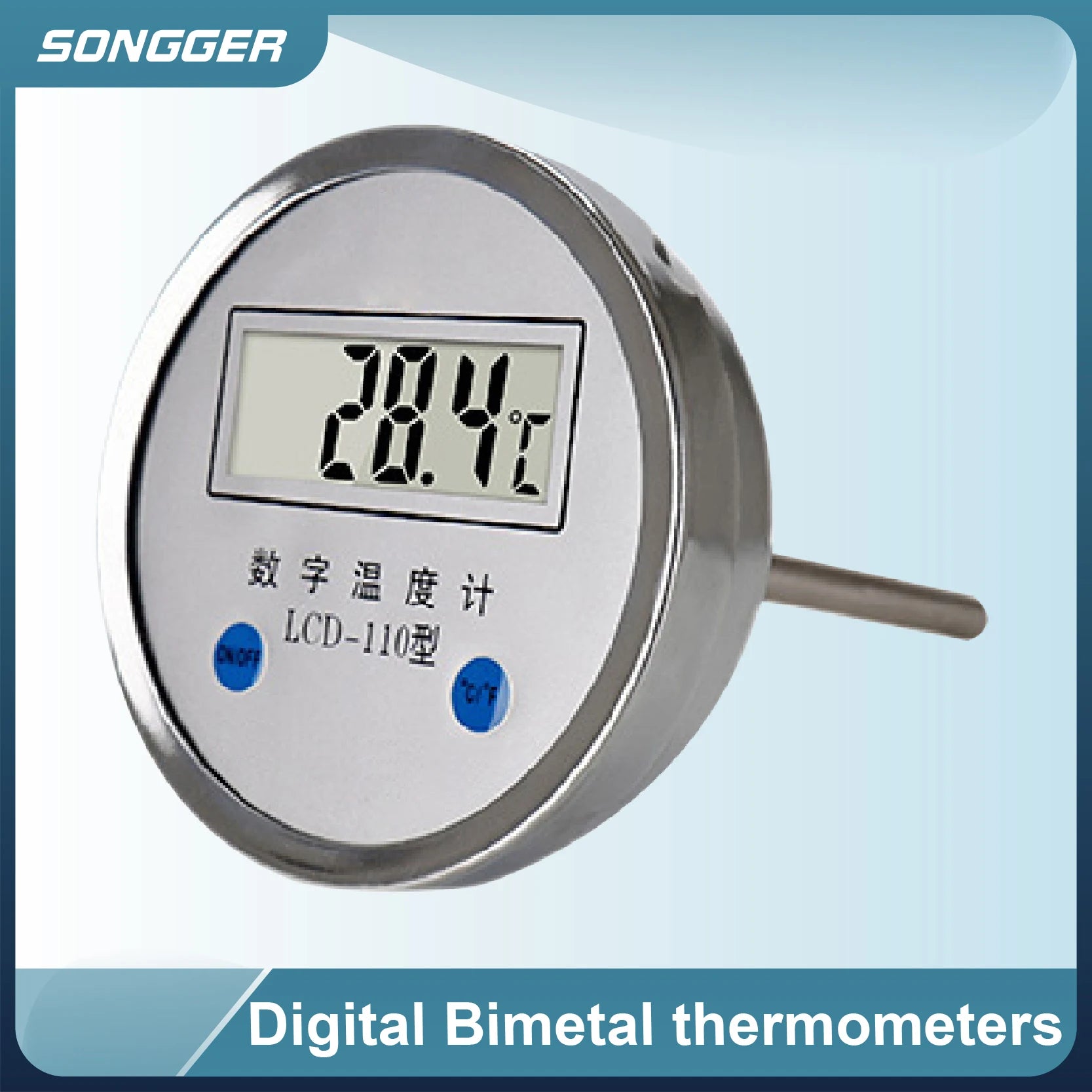 Digital Bimetal Thermometer LCD‑110 Stainless Steel Probe High Precision Water Temp Gauge Axial/Radial Mount IP65