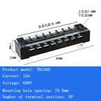 TB15A 25A 45A Copper Wiring Terminal Block 3/4/5/6/8/10/12 Position Electrical Connector Board Current Terminal Strip