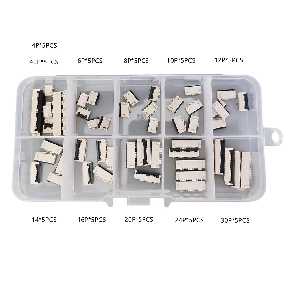 55PCS FPC 0.5mm Pitch Flip Type Under Clamshell Socket FFC Flat Cable Connector 4P 6P 8P 10P 12P 14P 16P 20P 24P 30P 40P Kits