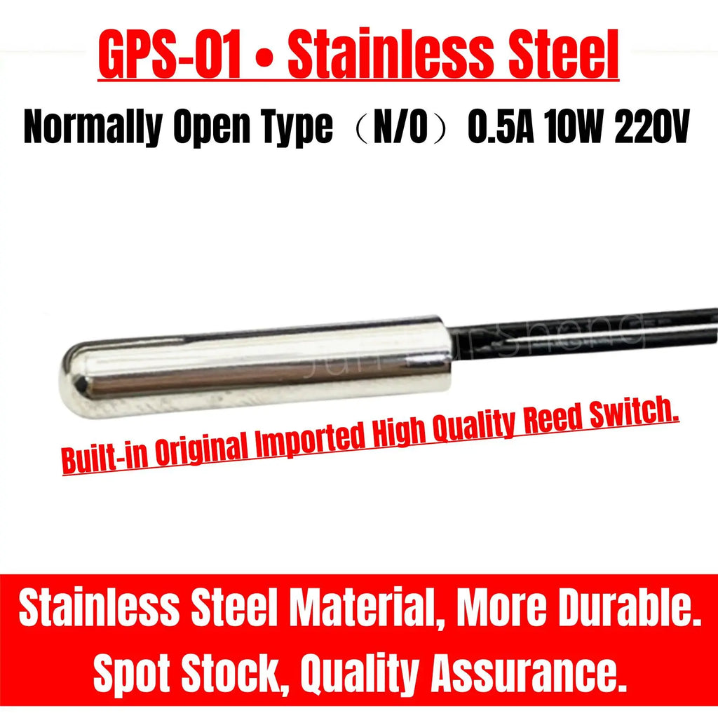5PCS Stainless Steel GPS-01 Reed Contact Switch Normally Open NO 10W 220V Magnetic Control Tube 25MM Waterproof Induction Sensor