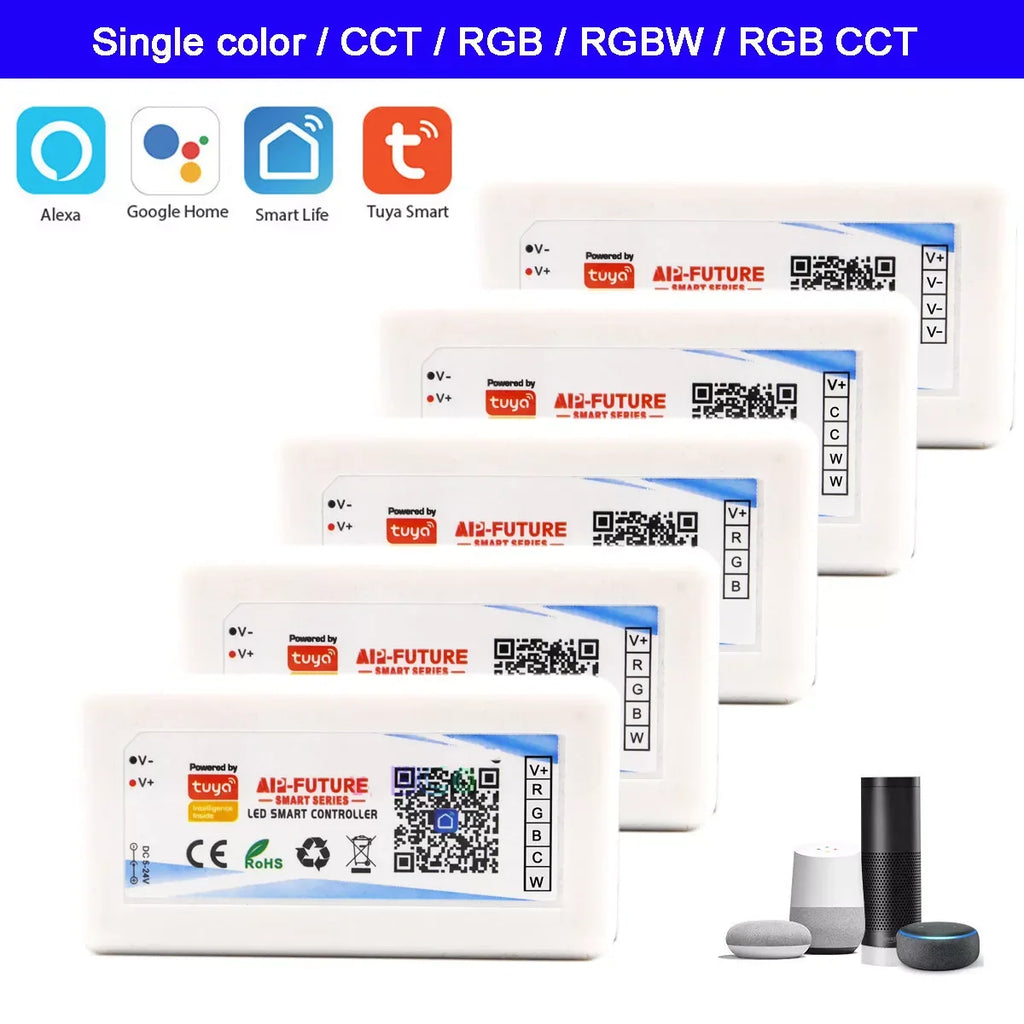 DC5-24V Tuya Wifi Wireless LED Controller Support iOs Android APP Alexa Google Voice Control for DIM CCT RGB RGBW RGBCCT Strip