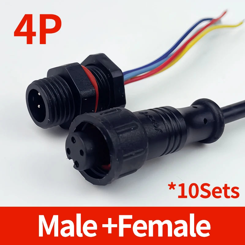 10PCS M12 IP65 Waterproof Aviation Connector Pre-wired Male Female Cable Plug 2P 3P 4P 5Pin Panel Mount Electrical Socket