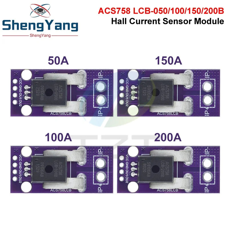 50/100/150/200A Hall Current Sensor Module Linear Analog AC DC 3.3V-5V ACS758LCB-050B 100B 150B 200B -PFF-T RC Model Connector