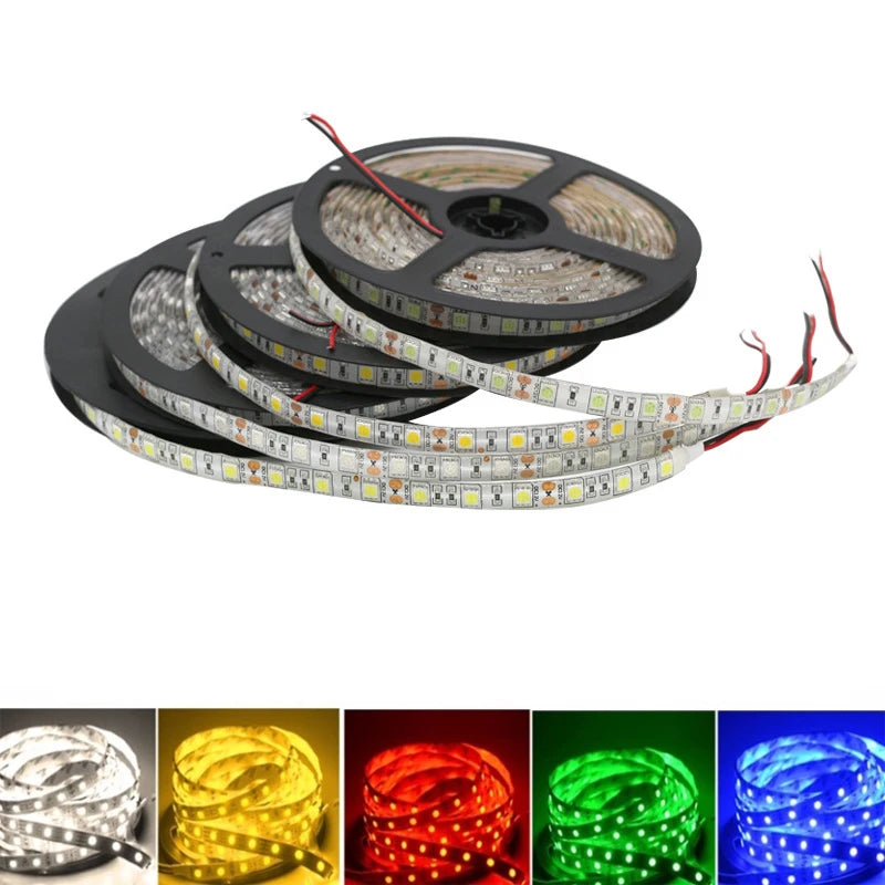 5V 12V 24V LED Light Strip Waterproof SMD 5050 5M Ledstrip 5 12 24 V Volt RGB Tape LED Strip Light For Room Bedroom TV Backlight
