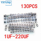 130PCS SMD Aluminum Electrolytic Capacitor Kit 1UF-220UF 13 Values Set of Capacitors Assorted Pack 10V 16V 25V 50V 1UF 10UF 47UF