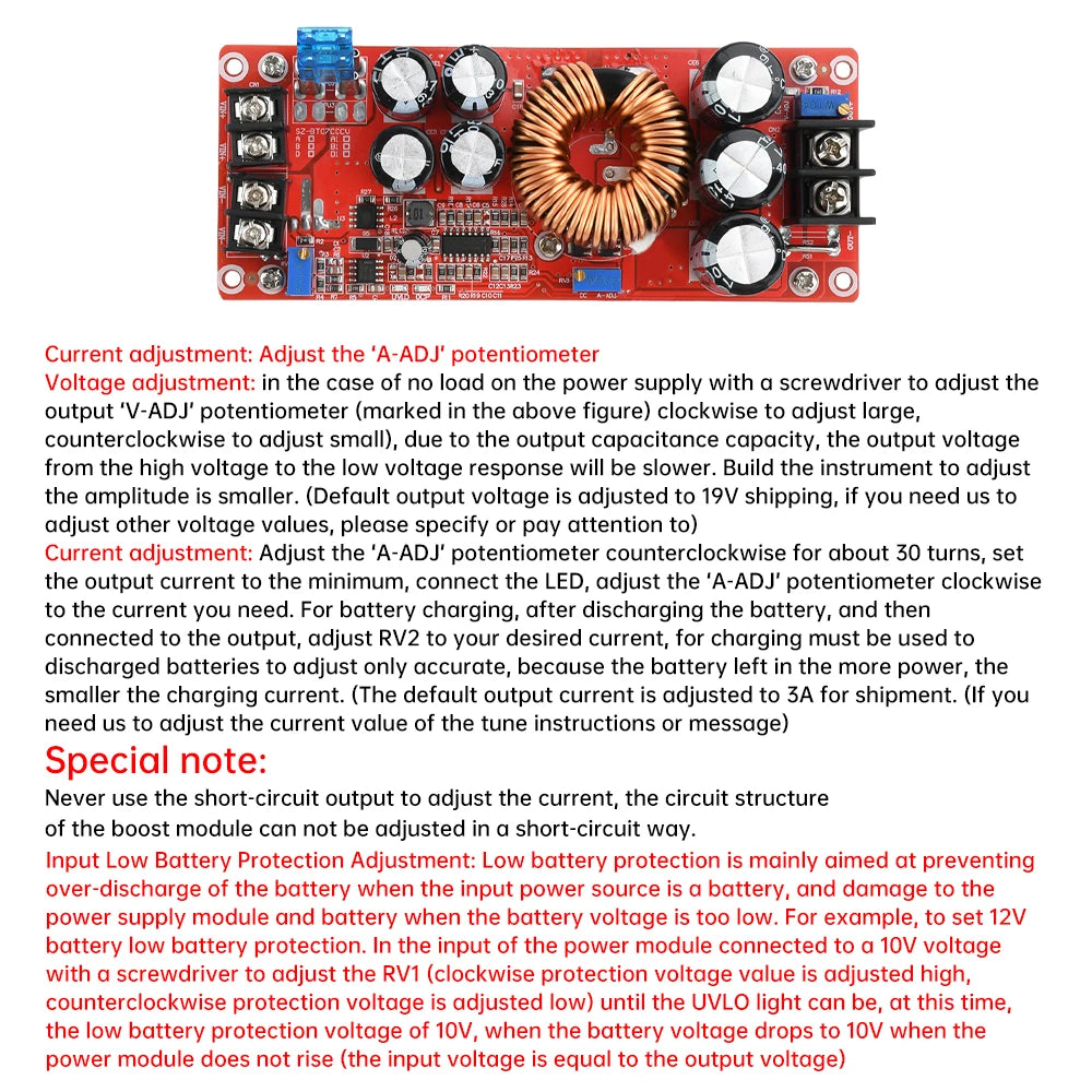 1800W 40A DC-DC Boost Converter Step Up Power Supply Module 10-60V To 12-90V Adjustable Voltage Charger 1200W 20A Boost Module